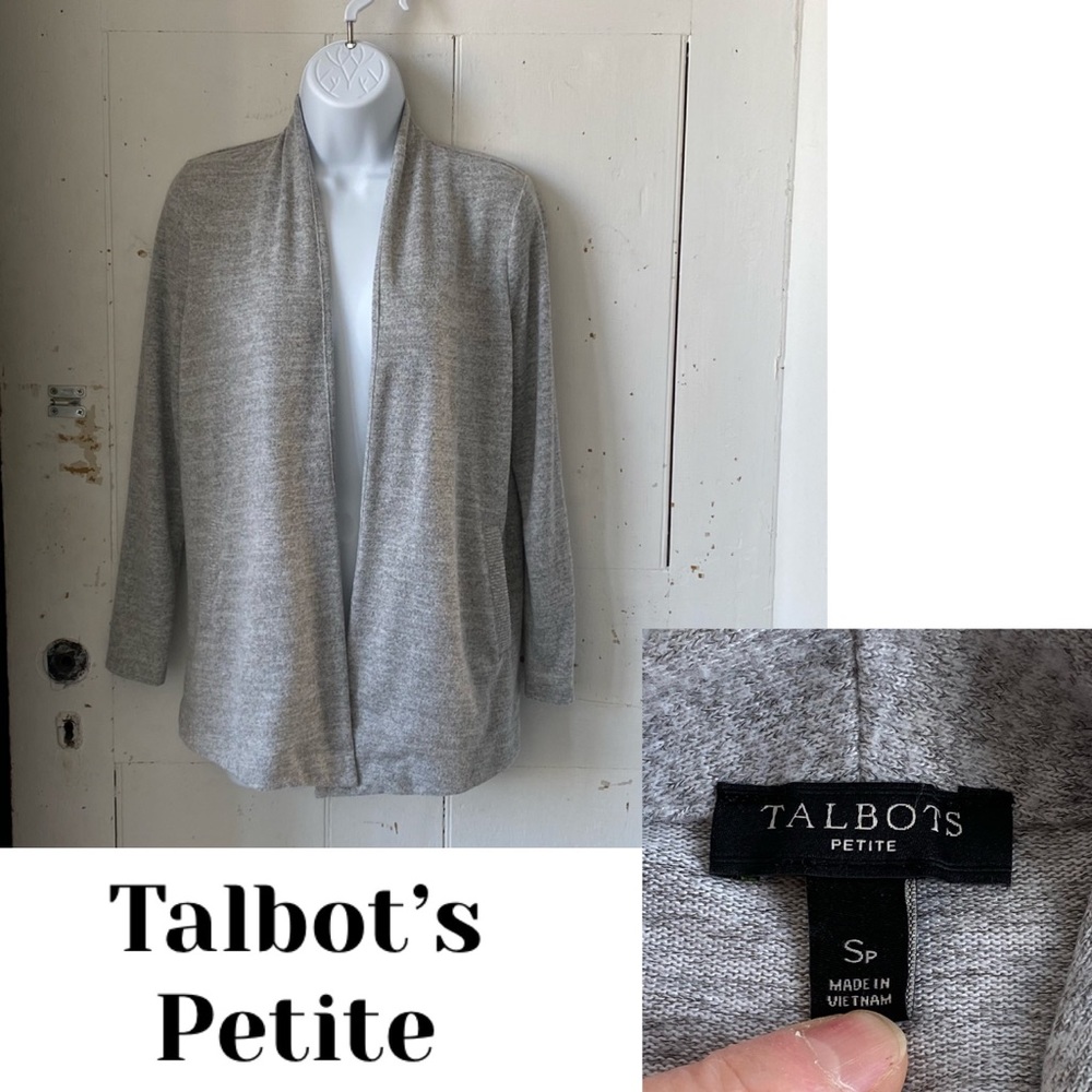 Talbot's Heather Grey Open Front Pocket Cardigan Sweater